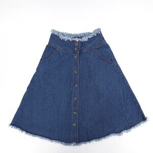 MoVint Skirt Womens Extra Small Blue A-line Buttons Midi Raw Hem & Waist